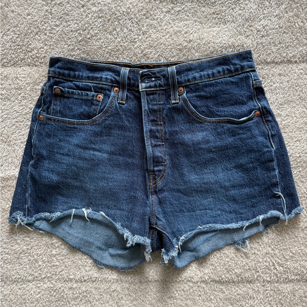 Levi's Blue Jean Shorts High-Waisted Distressed